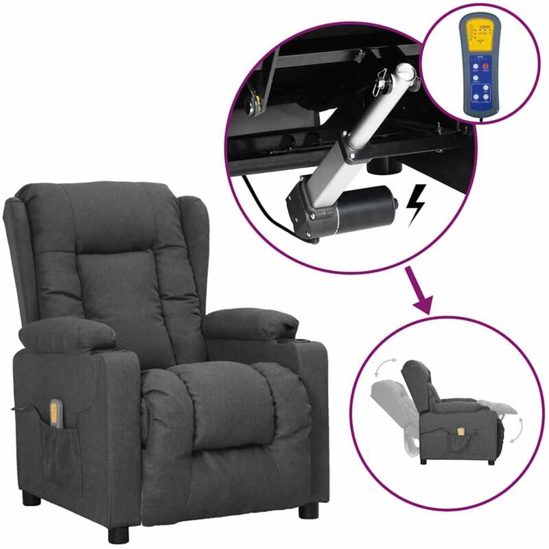 Fauteuil releveur inclinable Fauteuil de Relaxation Fauteuil Salon de massage Gris foncé Tissu 84954
