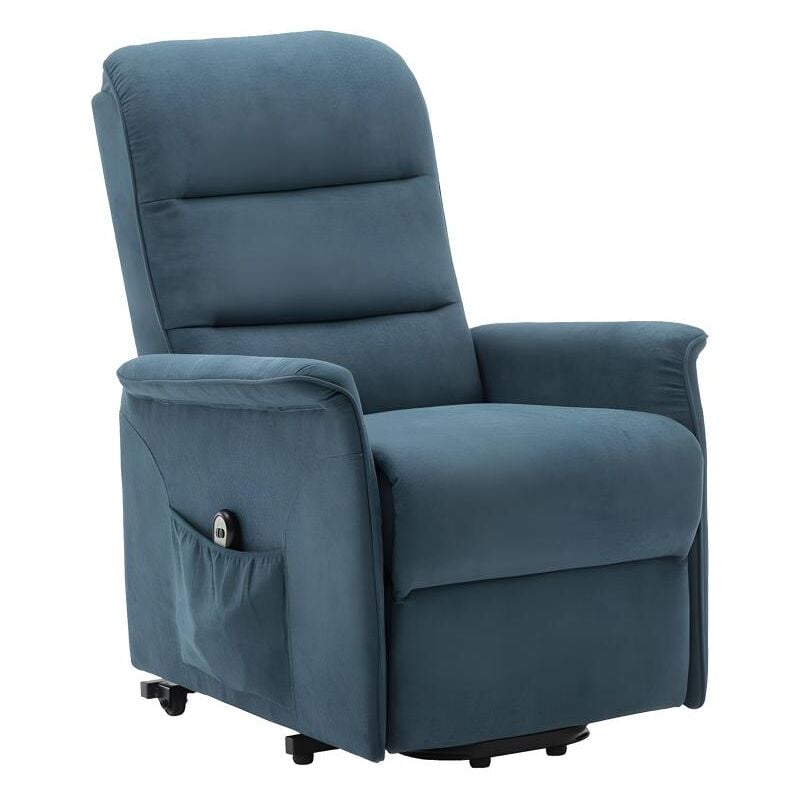 Vente-unique - Fauteuil releveur électrique en tissu bleu capucine