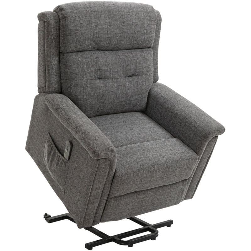 Homcom - Fauteuil releveur électrique inclinable - repose-pied ajustable - télécommande - Fauteuil de relaxation - tissu polyester aspect lin gris