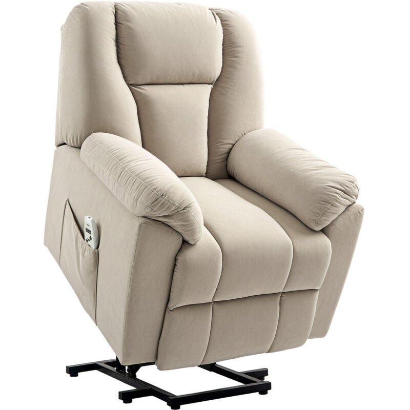 Homcom - Fauteuil releveur massant chauffant dossier inclinable repose-pied relevable port usb intégré tissu beige