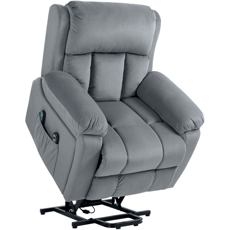 Homcom - Fauteuil releveur massant chauffant inclinable - 8 points de massage - télécommande, pochette - tissu gris