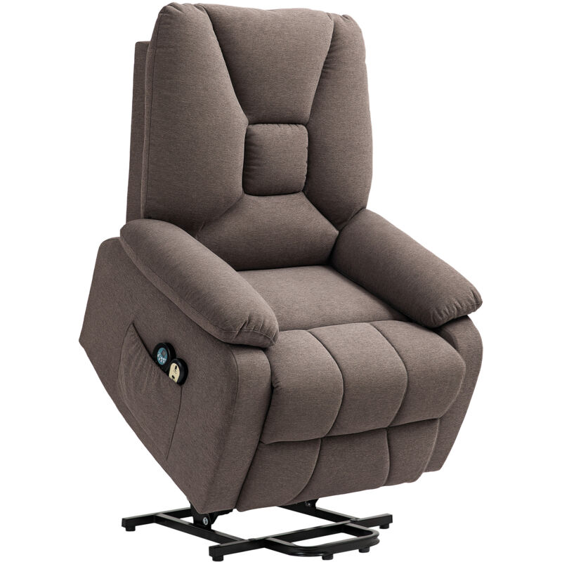 Homcom - Fauteuil releveur massant chauffant inclinable - télécommande 4 modes 8 points - tissu marron chiné