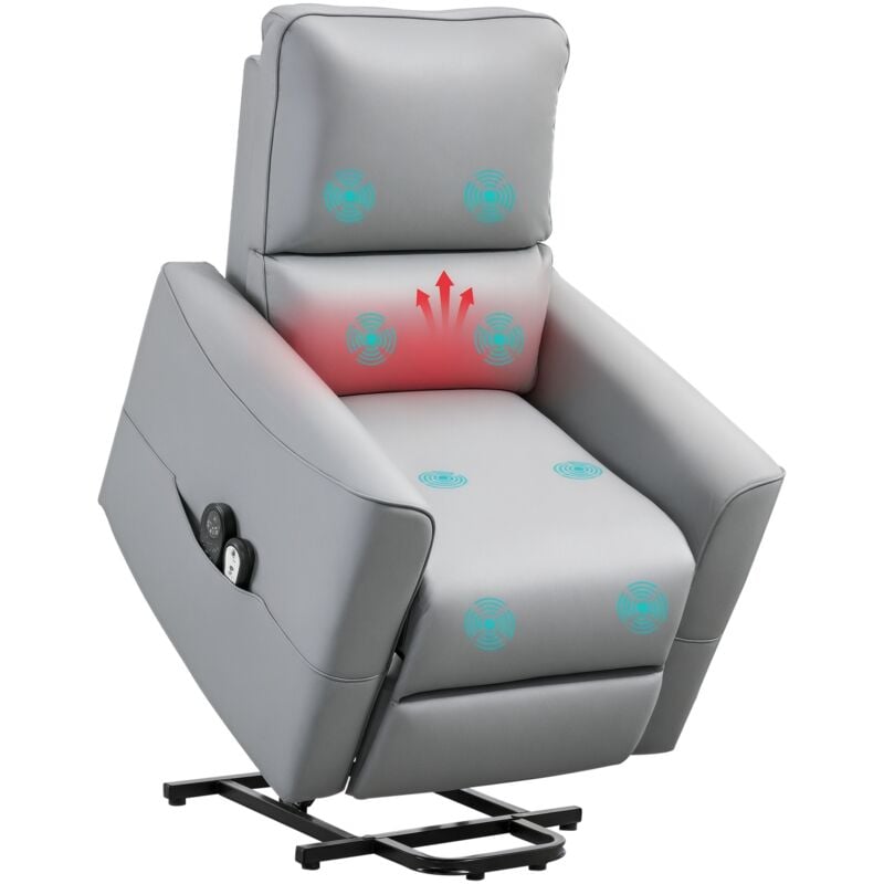 Homcom - Fauteuil releveur massant chauffant inclinable - télécommande - tissu technique gris clair