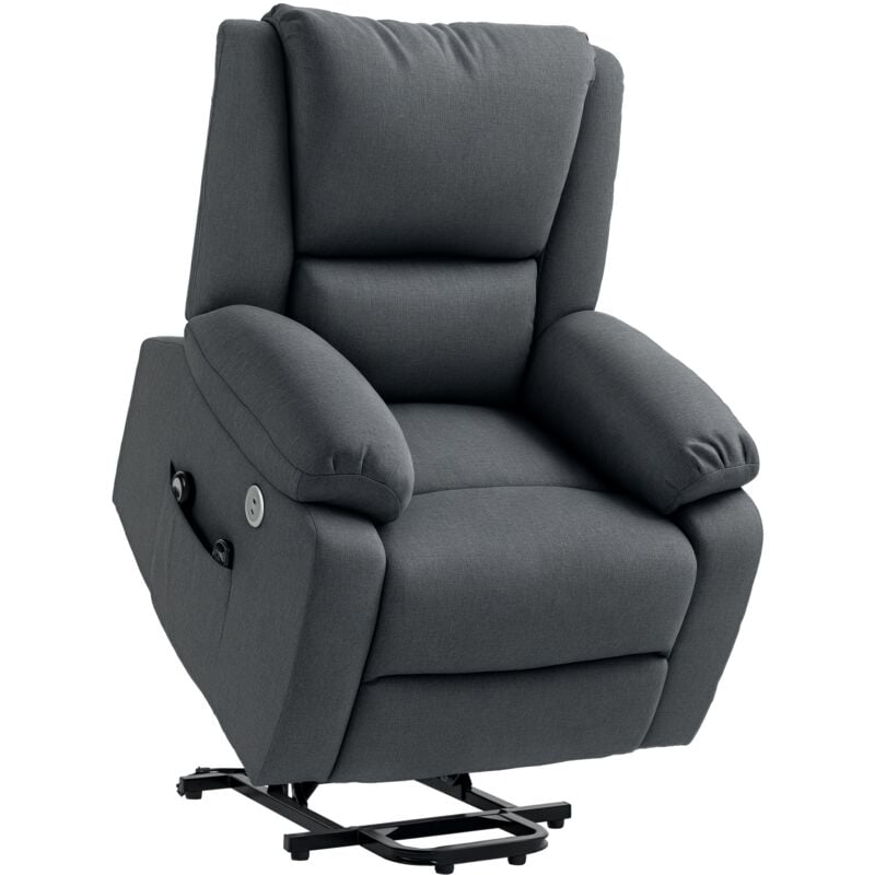 Homcom - Fauteuil releveur relax massant électrique réglable - fonction chauffante, repose-pied, ports usb, télécommandes - tissu gris