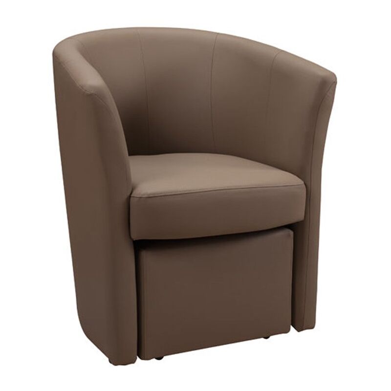 Fauteuil rembourré recouvert d'éco-cuir gris tourterelle et pouf amovible 64x63xh.76