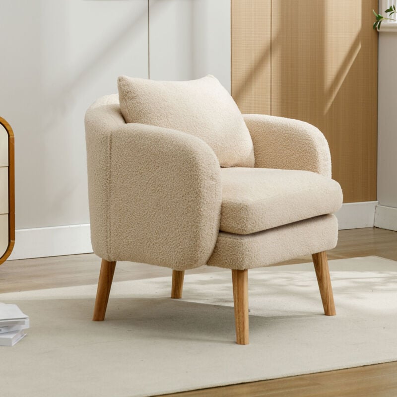 Hauss Spole - Fauteuil, rembourré chais, avec coussin, salon/bureau/chambre, Teddy tissu,beige