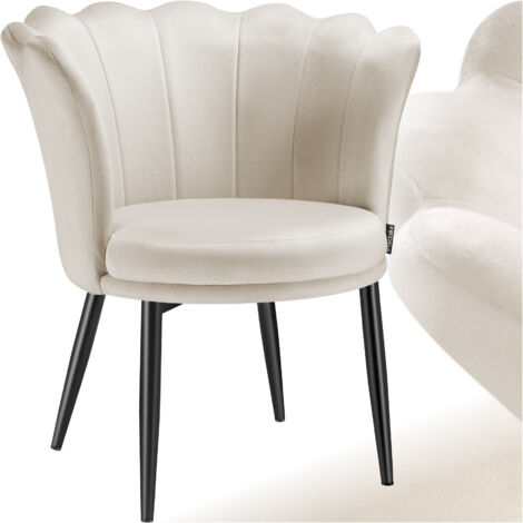 Fauteuil rembourré avec dossier en forme de fleur velours crème/noir