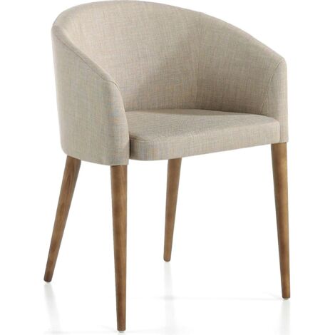 Fauteuil rembourré avec pieds bois - Beige