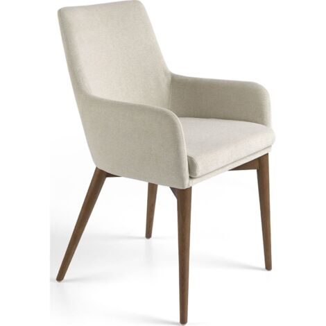 Fauteuil rembourré avec pieds bois de noyer - Noix, crème