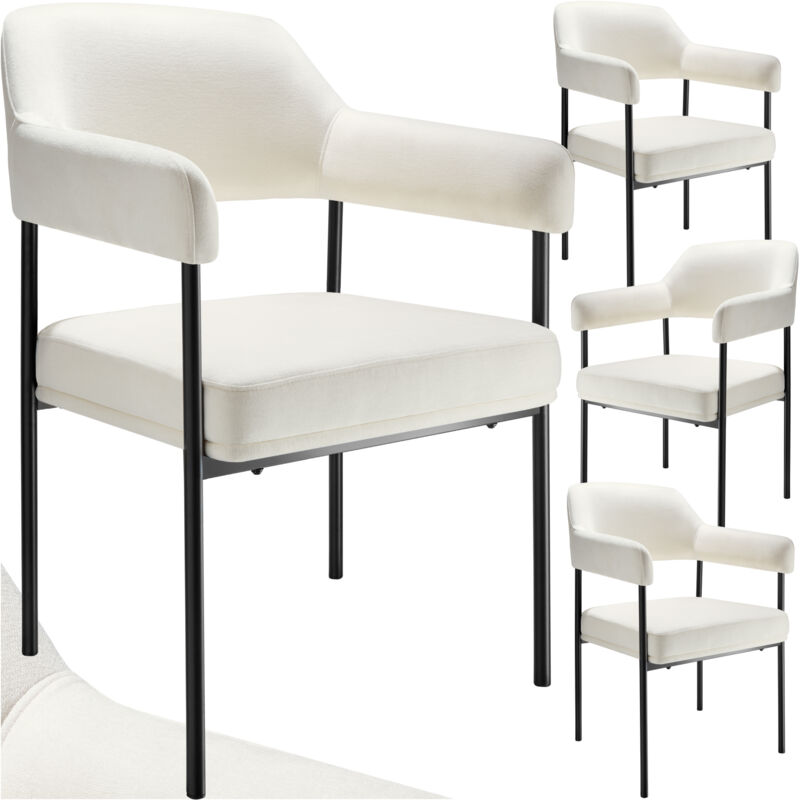 Tectake - Lot 4 fauteuils rembourrés pieds en acier dossier continu noir/blanc