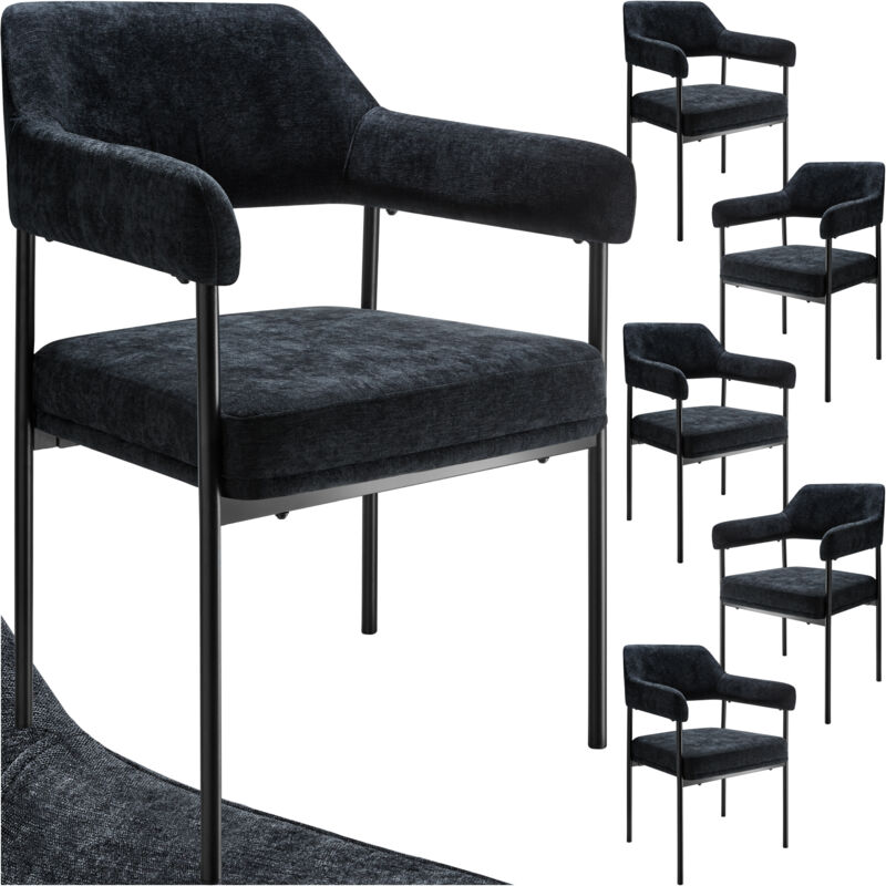Lot 6 fauteuils rembourrés avec pieds en acier et dossier continu noir