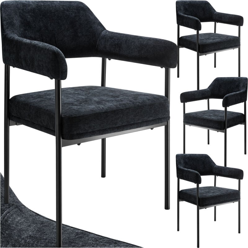 Fauteuil doé rembourré avec pieds en acier Lot 4 fauteuils rembourrés et dossier continu noir -