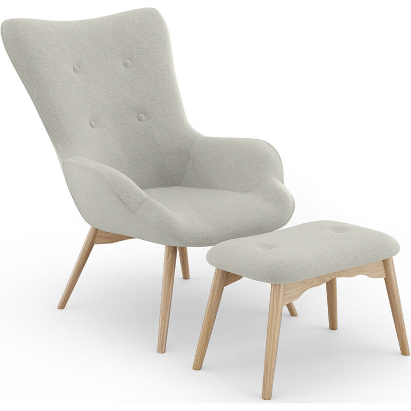Fauteuil avec Repose-Pieds - Revêtement en Lin - Huda Beige