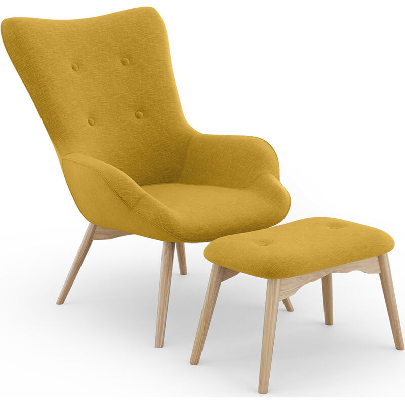 Privatefloor - Fauteuil avec Repose-Pieds - Revêtement en Lin - Huda Jaune Privatefloor - Fauteuil avec Repose-Pieds - Revêtement en Lin - Huda Jaune