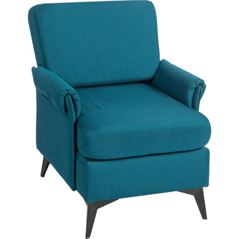 Fauteuil rembourré en tissu transparent effet lin, avec accoudoirs arrondis, 70 x 73 x 83 cm, vert