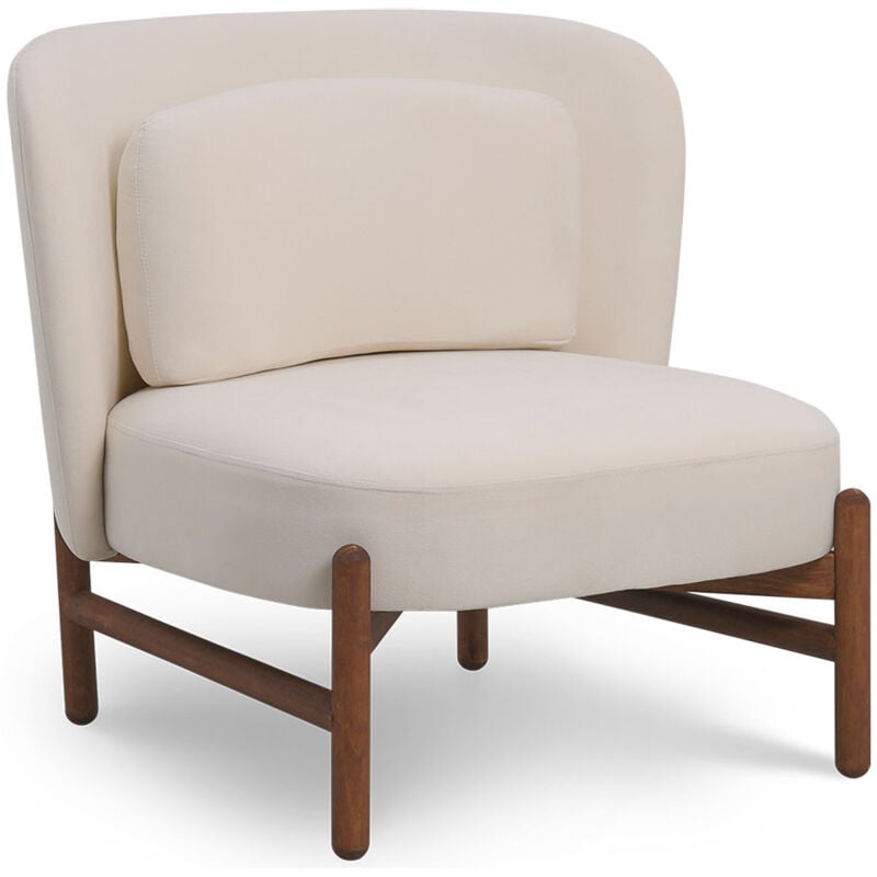Fauteuil rembourré en velours et bois - Brina Crème