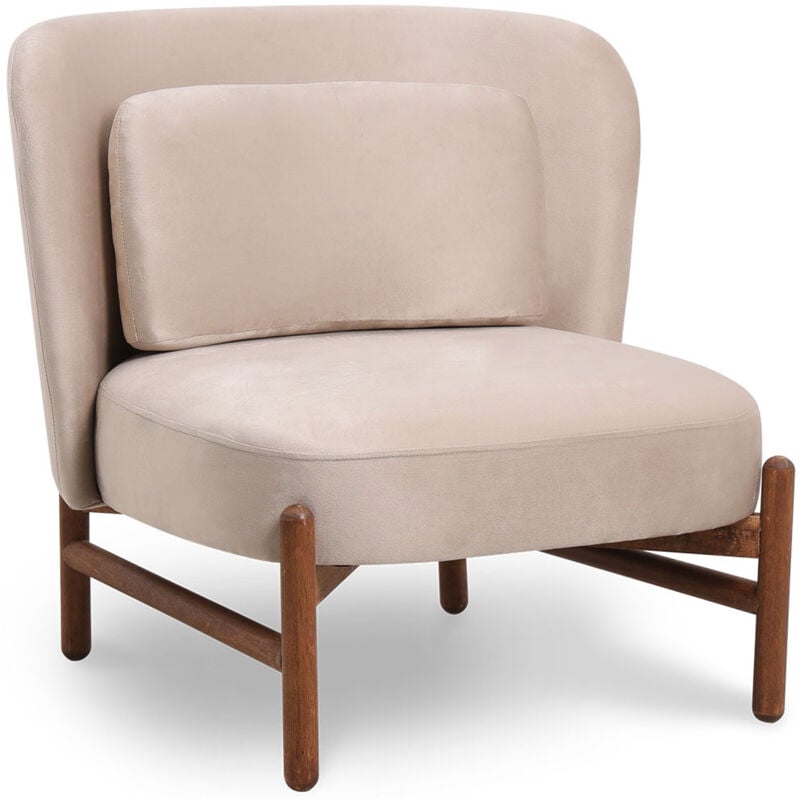 Fauteuil rembourré en velours et bois - Brina Beige