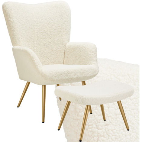 Fauteuil rembourré ergonomique avec tabouret max 150 kg crème/or