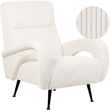 Fauteuil Rembourré Style Rétro Accoudoirs Ouverts Velours Côtelé Blanc Cassé Svalov