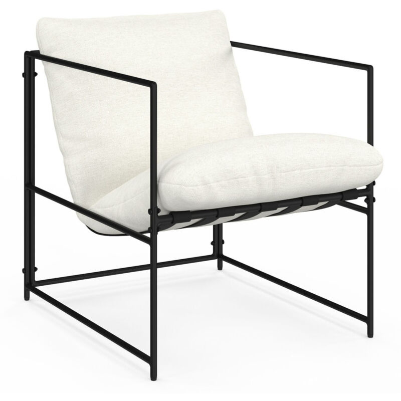 Fauteuil rembourré structure métal et coussin blanc