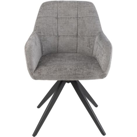 Fauteuil repas 58x56,5x85 cm en tissu gris clair et métal - LOUKS