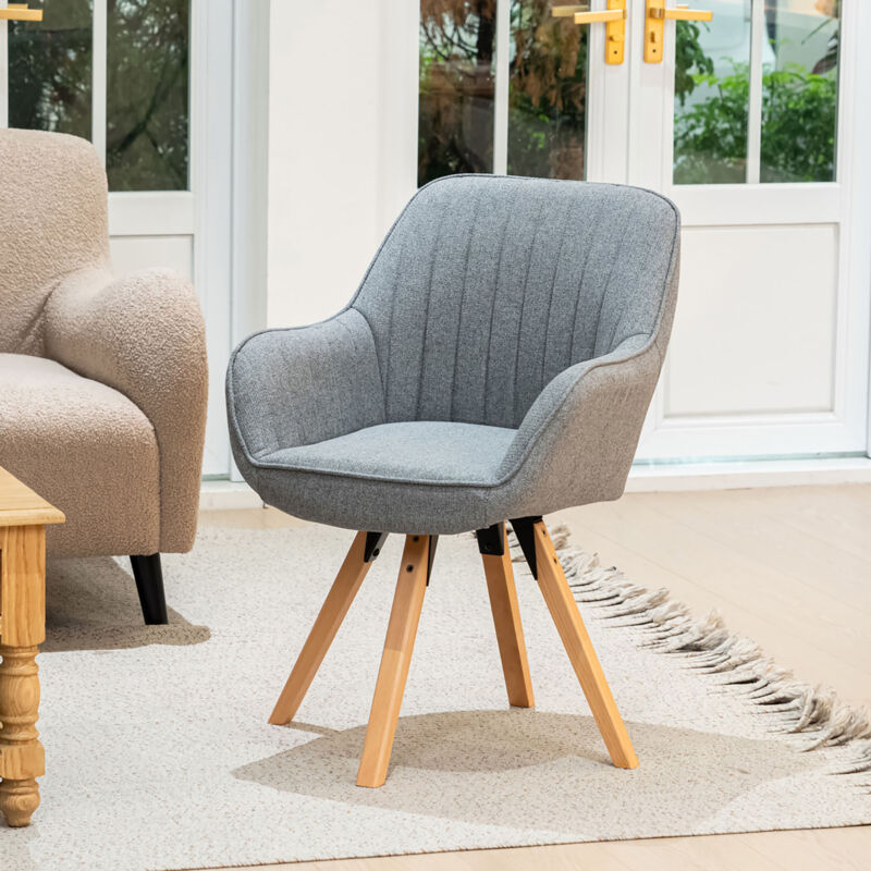 Fauteuil repas pivotant en tissu gris et pieds bois - GRISTA Fauteuil repas pivotant en tissu gris et pieds bois - GRISTA