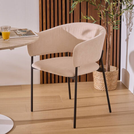 Fauteuil repas velours côtelé beige Solea Atmosphera