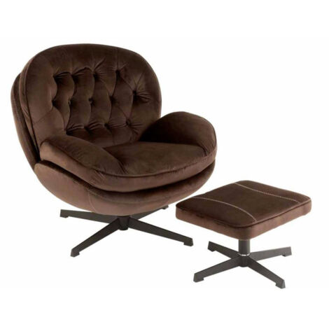 Fauteuil & Repose-Pieds "Relax" 88cm Marron Foncé