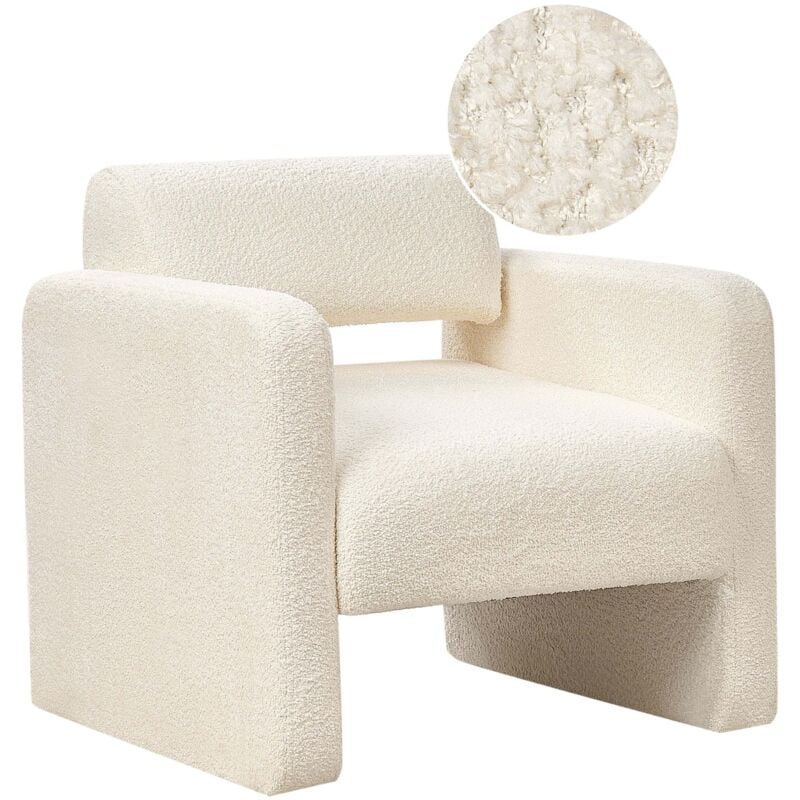 Fauteuil Rétro en Bouclé Meubles de Salon bureau Chambre Blanc Cassé Hallsberg