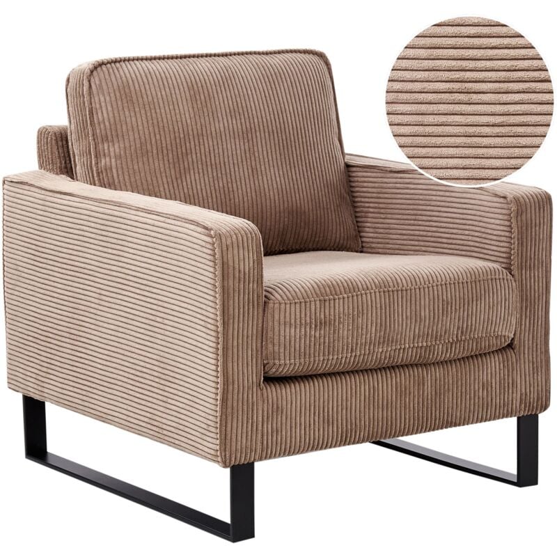 Fauteuil Rétro en Velours Côtelé avec Accoudoirs Pieds Noirs Beige Vind