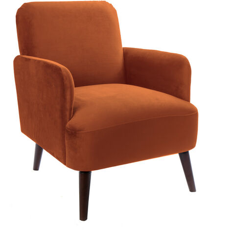Fauteuil rétro en velours pieds bois foncé - Rouille - BROOKS