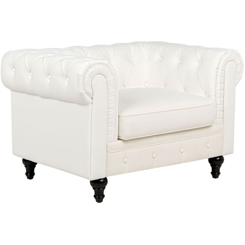 Beliani - Fauteuil Rétro Vintage en Tissu Capitonné Salon Bureau Blanc Cassé Chesterfield