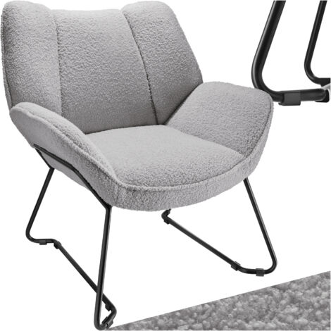 Tectake – Fauteuil scandinave rembourré en bouclettes – Dossier large incurvé – Accoudoirs larges – Hauteur d'assise 41 cm – Couleur gris clair