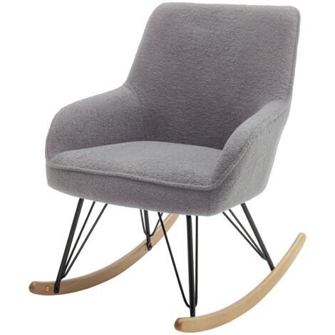 Fauteuil rocking chair bouclette gris avec pieds en hêtre - FA16024