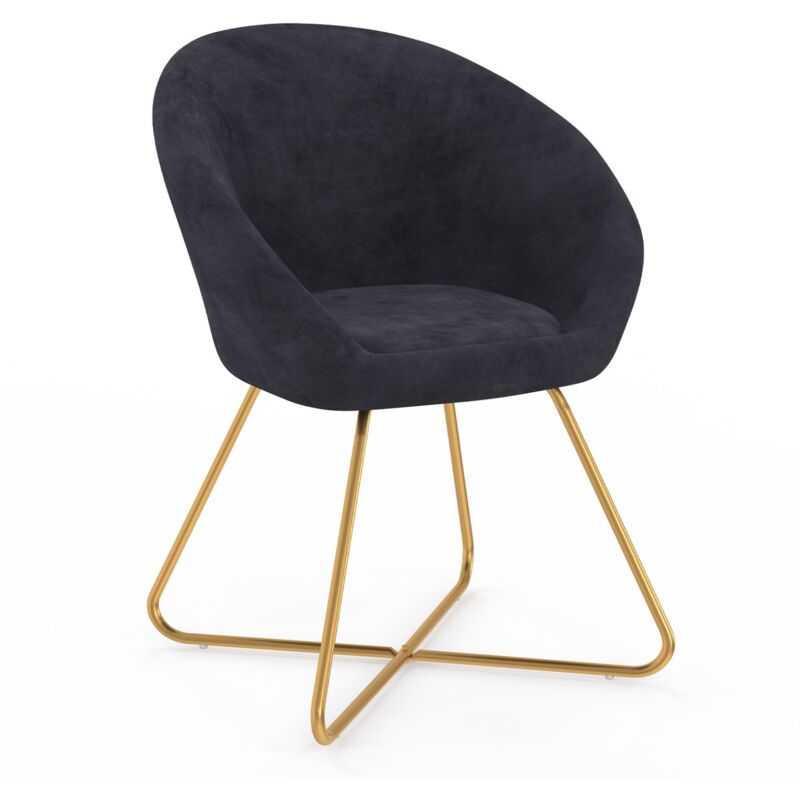 Fauteuil rond angelina gris en velours pieds croisés dorés