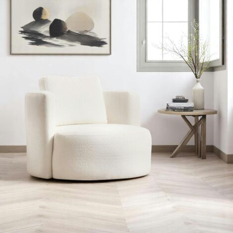 Fauteuil rond blanc crème - tissu bouclette LUCCA