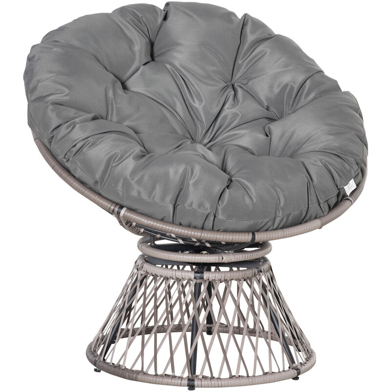 Outsunny - Fauteuil rond de jardin fauteuil papasan pivotant grand confort ø 97 x 86H cm grand coussin fourni polyester résine tressée gris