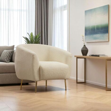 Fauteuil rond écru - pieds dorés LUCCA