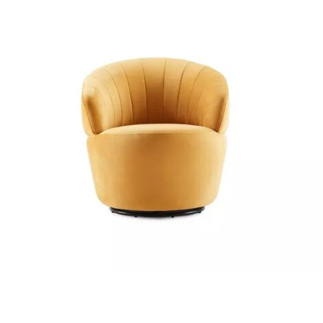 Fauteuil rond pivotant 360° velours jaune moutarde moderne - COROLLA
