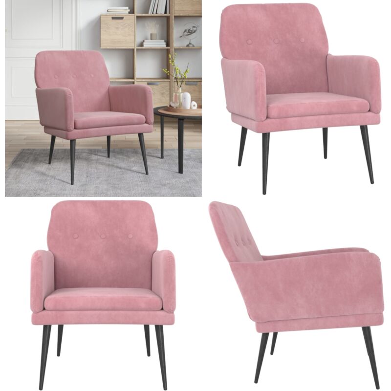 Fauteuil Rose 62x79x79 cm Velours - Fauteuil Rose - Fauteuil Confort - Fauteuil Relax - Chaise Longue - Meuble Salon - Home & Living