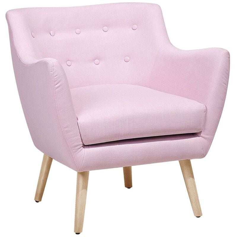 Fauteuil Scandinave Revêtu en Tissu Rose Clair avec Pieds en Bois pour Salon au Design Vintage Rétro et Nordique Beliani