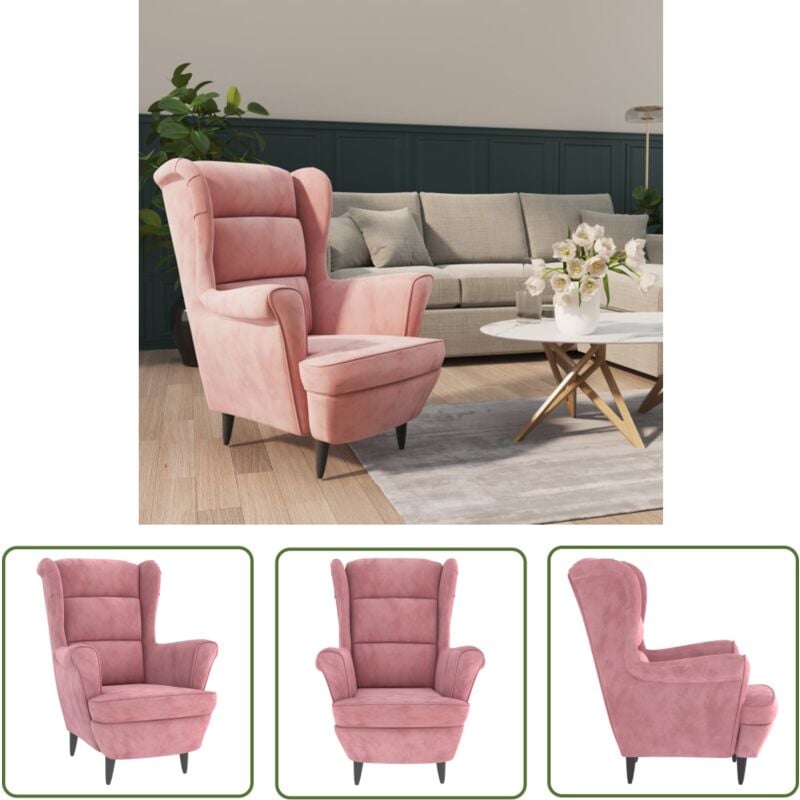 Les Tendances - The Living Store Fauteuil rose velours - Fauteuil Rose - Chaise Velours - Meuble Salon - Fauteuils Confortables - Mobilier Intérieur