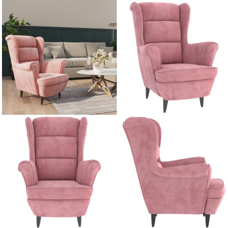 Fauteuil rose velours - Fauteuil Rose - Chaise Velours - Meuble Salon - Fauteuils Confortables - Mobilier Intérieur - Home & Living