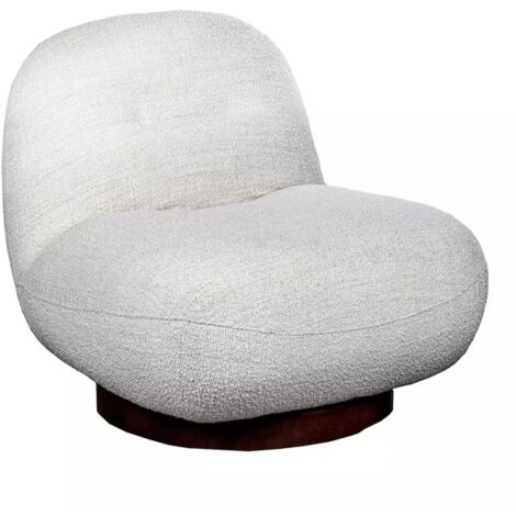 Fauteuil rotatif 360° en tissu bouclette écru pied noyer – CORALINE