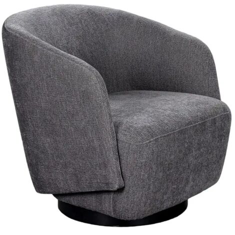Fauteuil rotatif 360° en tissu doux gris ardoise pied noir – CAMILA