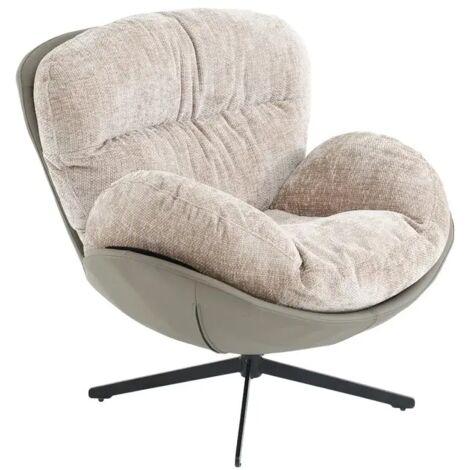 Fauteuil rotatif 360° tissu doux beige et pieds métal noir - CORNELIA