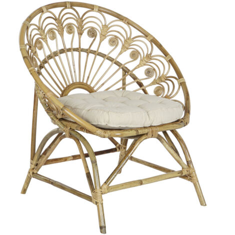 Fauteuil Rotin Coton 84X70X90 Avec Coussin Naturel