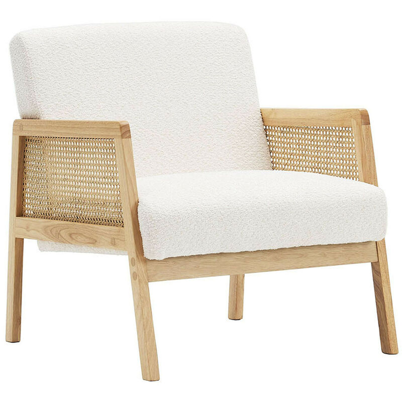 Homifab - Fauteuil en cannage et tissu bouclé écru - Mani
