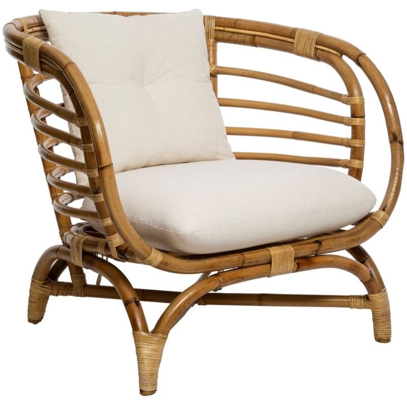 Atmosphera - Fauteuil Farah rotin tissu blanc créateur d'intérieur