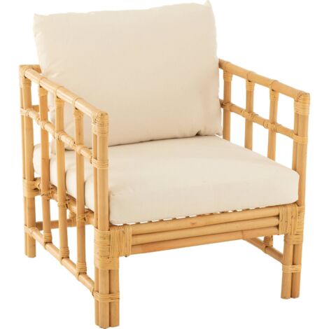 Fauteuil rotin naturel coussin blanc confort élégant - Naturel rotin et blanc cassé